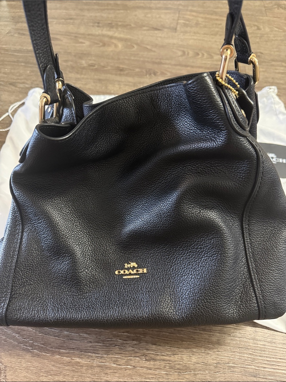 Coach Edie Black Pebbled Leather Shoulder Tote with Gold Hardware MSRP $374 - Picture 3 of 10